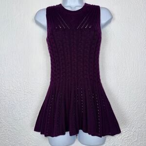 Cushnie et Ochs Rib Cable Knit Sweater Sleeveless Peplum Merino Wool Chunky XS